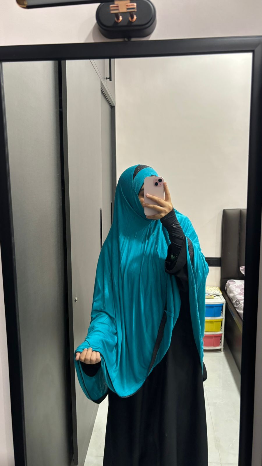 Cotton Hosiery Blue Khimar With Black Design