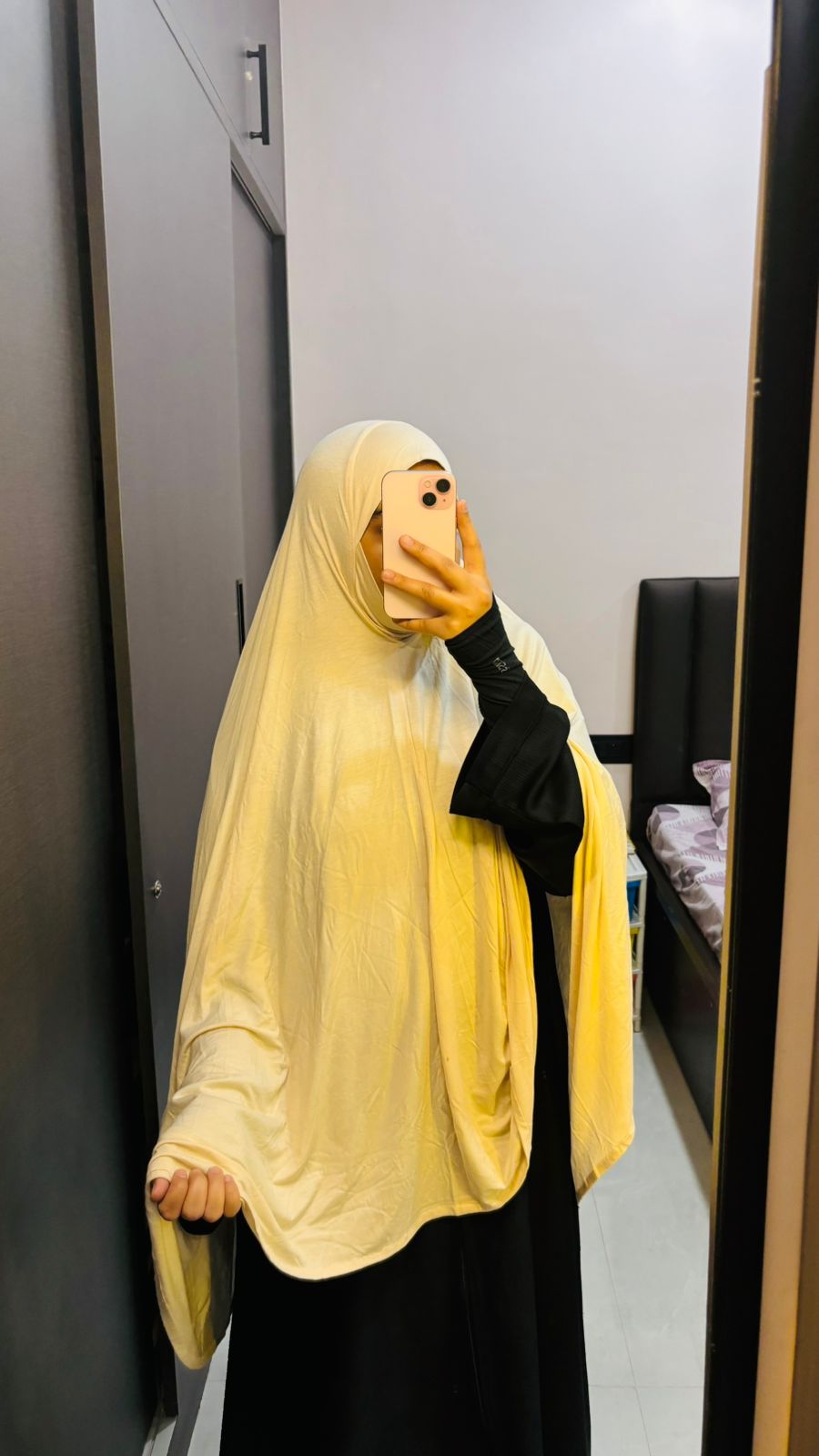Light Beige Cotton Hosiery Khimar