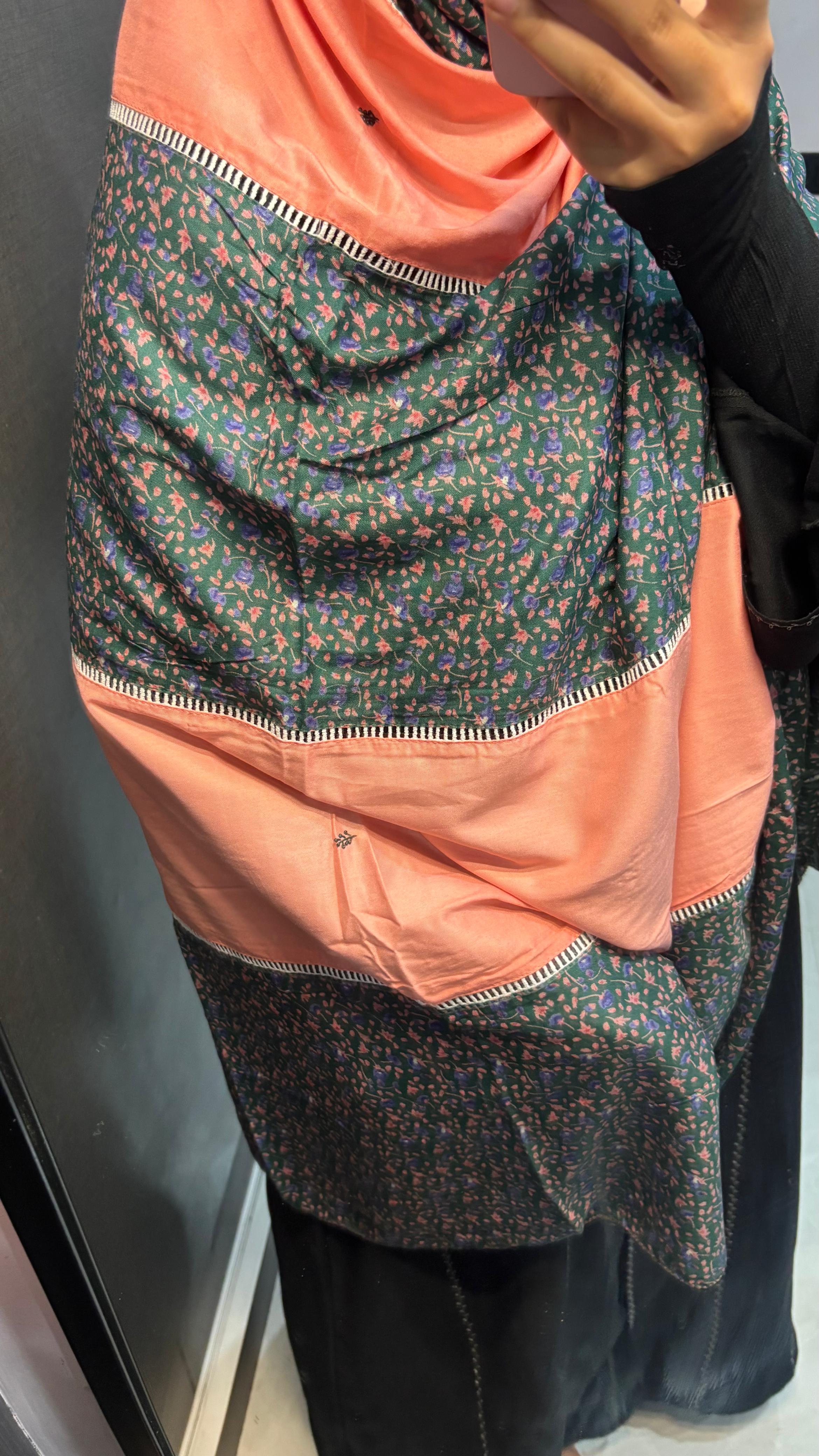 Green & Peach Beautiful Designer Embroidered Soft Rayon Dupatta