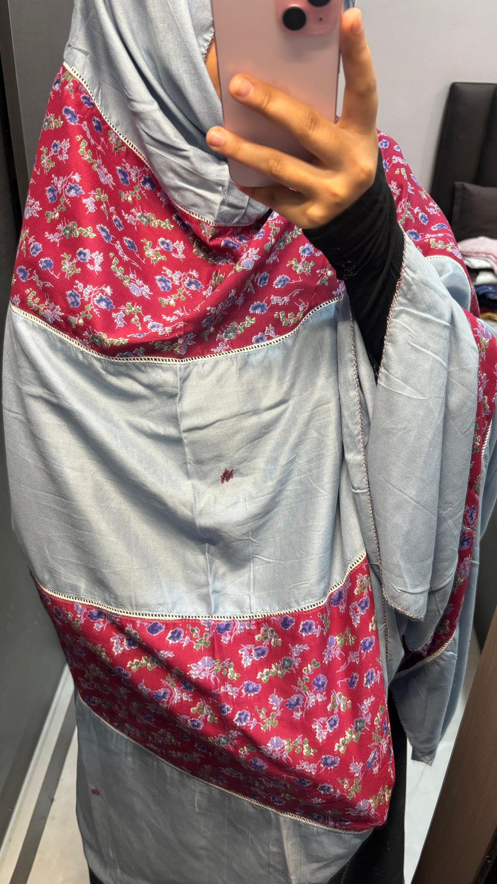Blue & Maroon Designer Embroidered Soft Rayon Dupatta