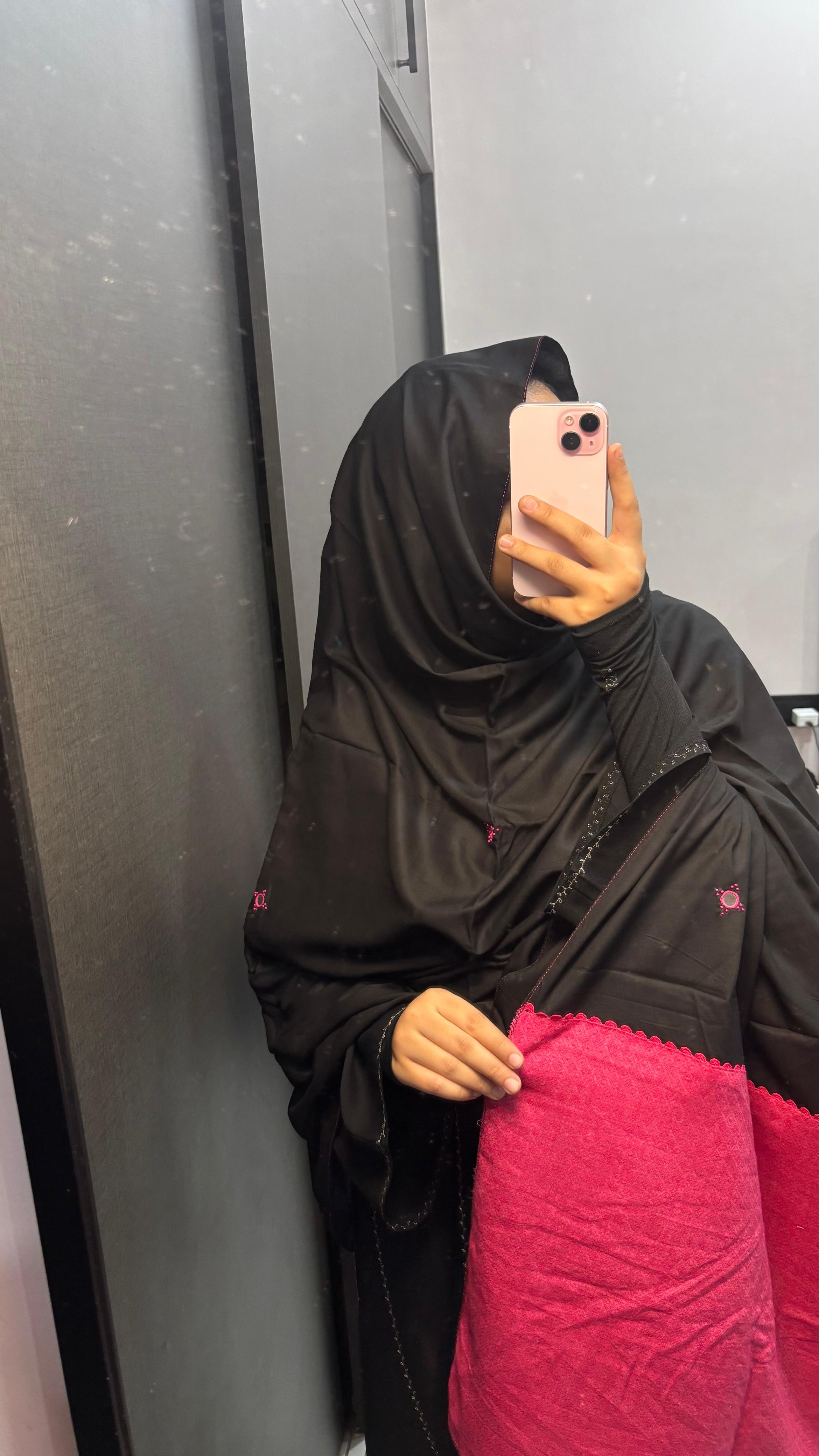 Black & Pink Designer Embroidered Soft Rayon Dupatta