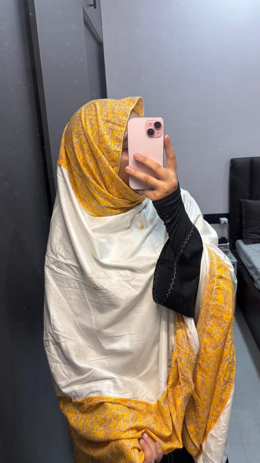 White & Yellow Designer Embroidered Soft Rayon Dupatta