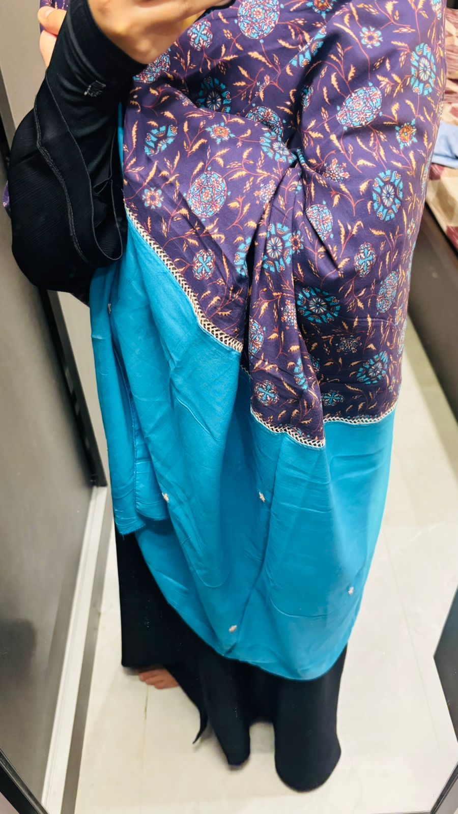 Asthetic Blue Designer Dupatta with hand work & lace