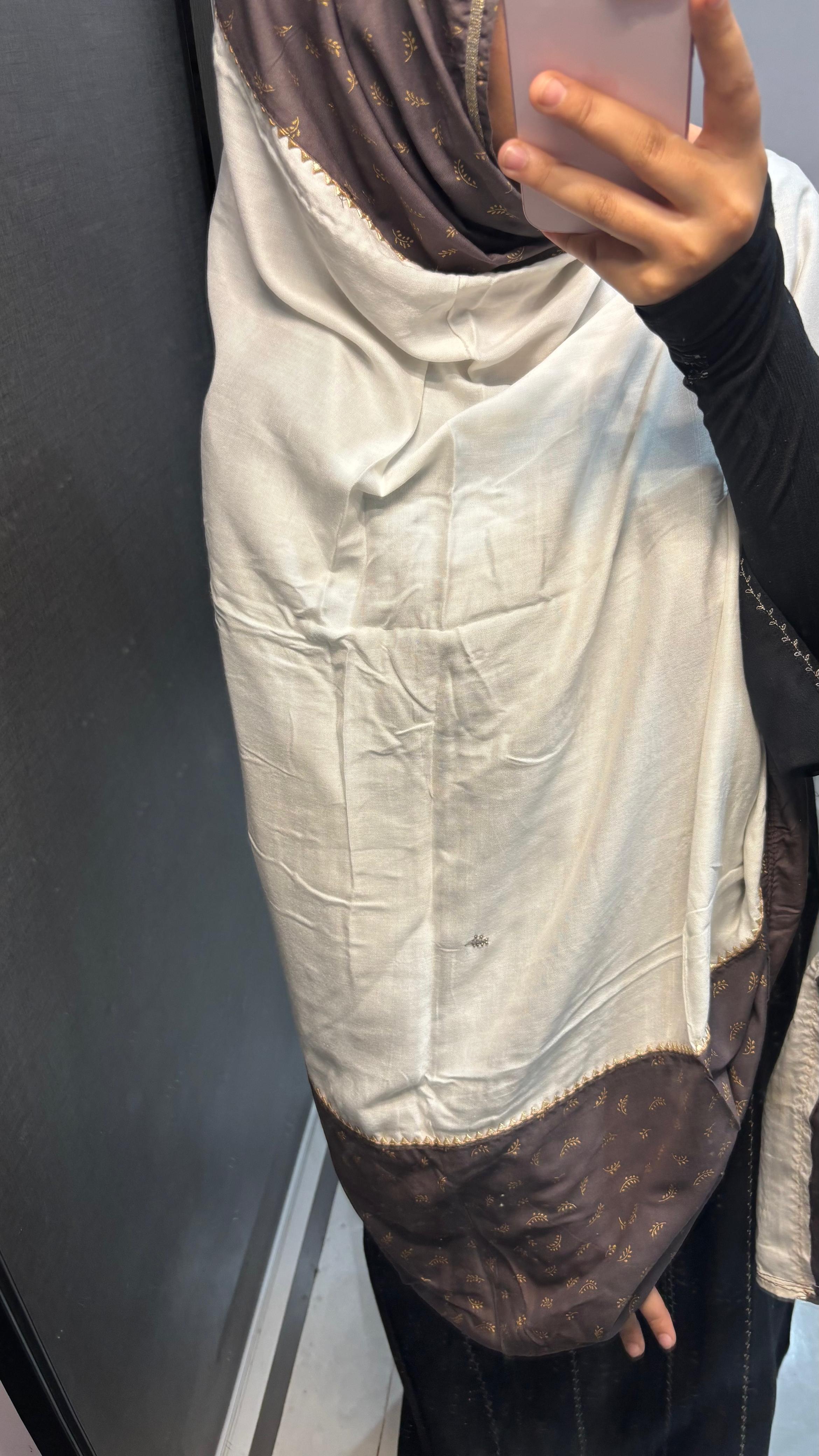 Grey & White Golden Designer Embroidered Soft Rayon Dupatta
