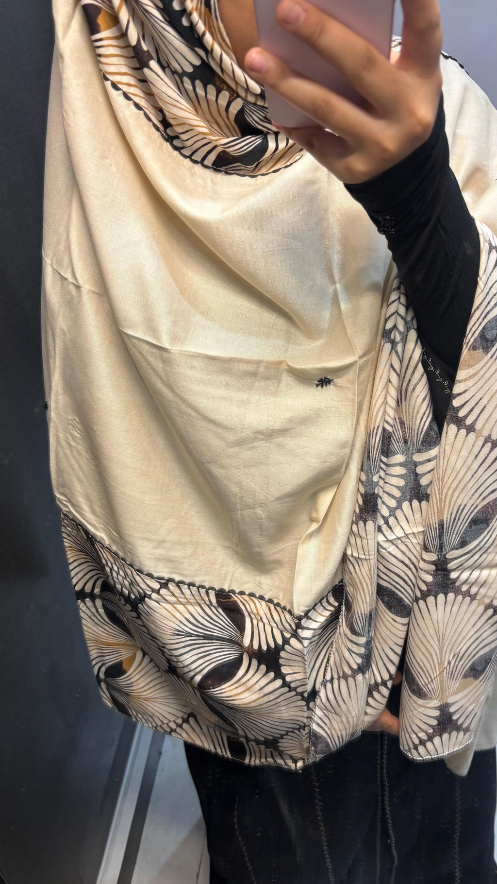 Off White & Black Designer Embroidered Soft Rayon Dupatta