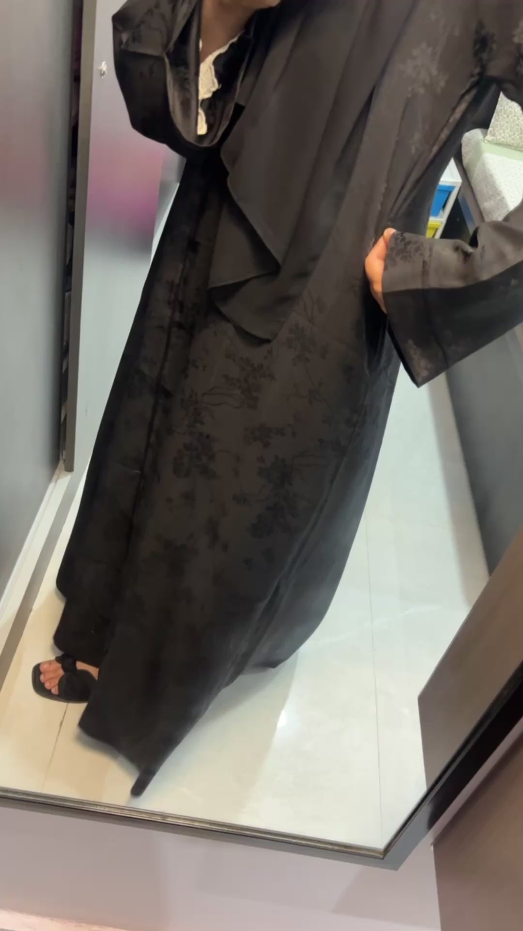 Imported Self Floral Print Abaya - Front Closed