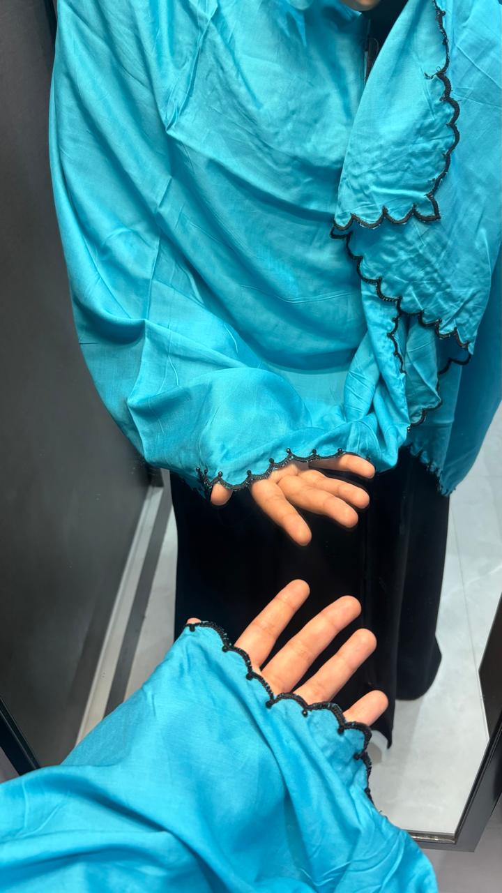 Blue & Black Dupatta with four side Embroidery