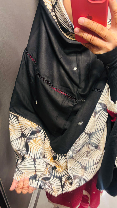 Black & Beige Embroidered designer dupatta