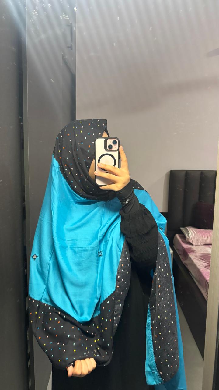 Elegant Blue & Black Soft Rayon Dupatta, with lace & Hand work