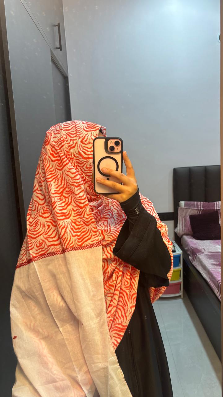 White and red Printed Designer Dupatta