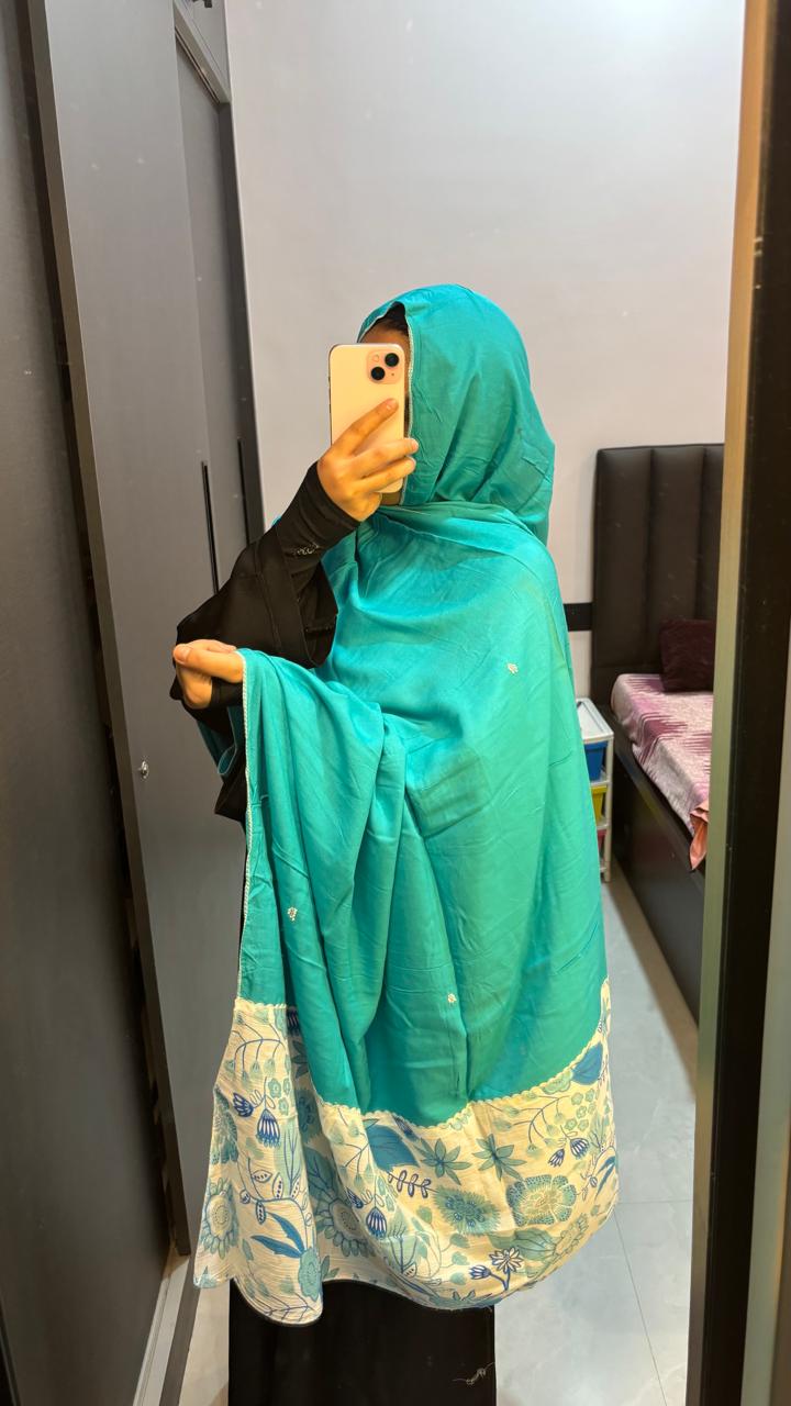 Sea Blue cotton designer dupatta with handwork