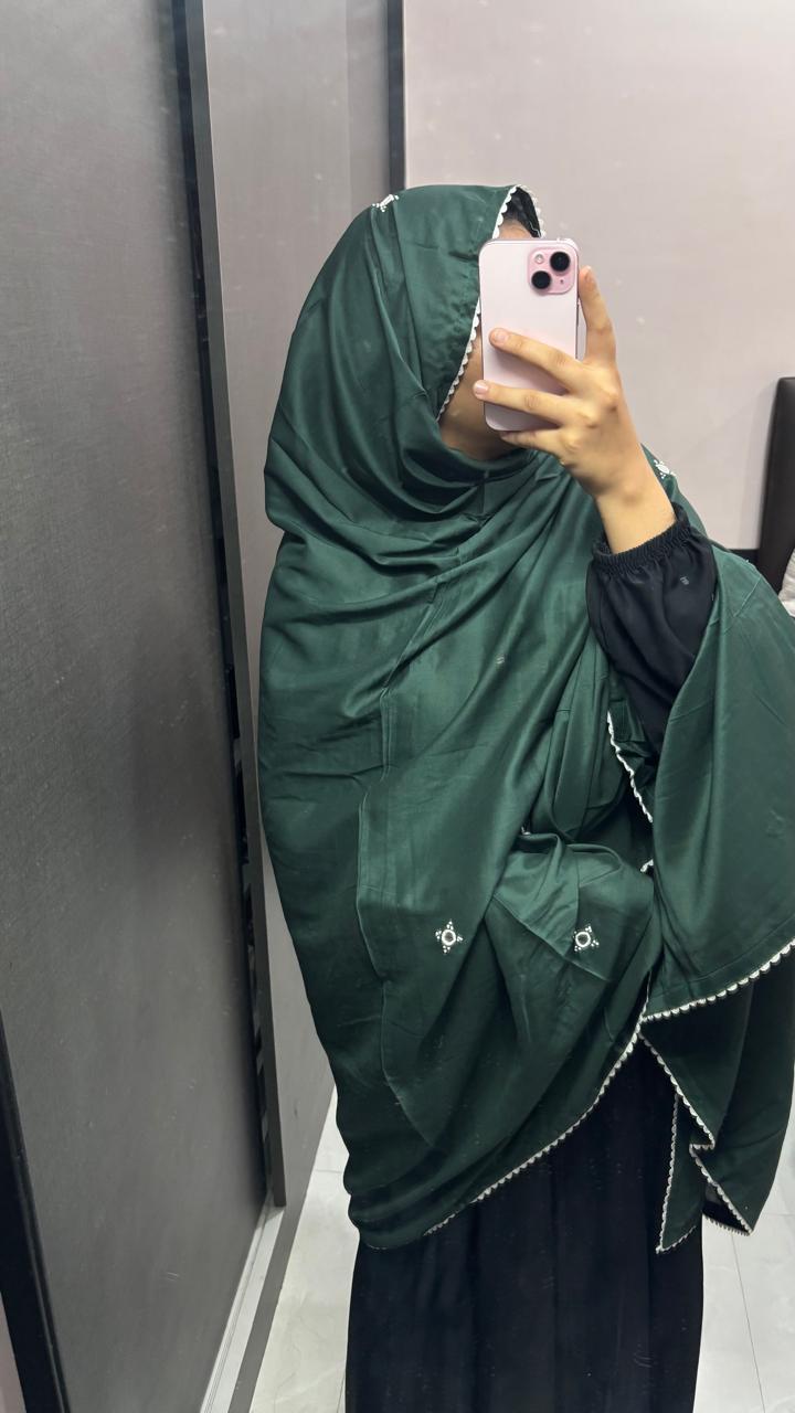 Dark Green & White handwork big size chadar
