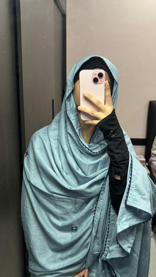 Baby blue & navy blue handwork big size Chadar