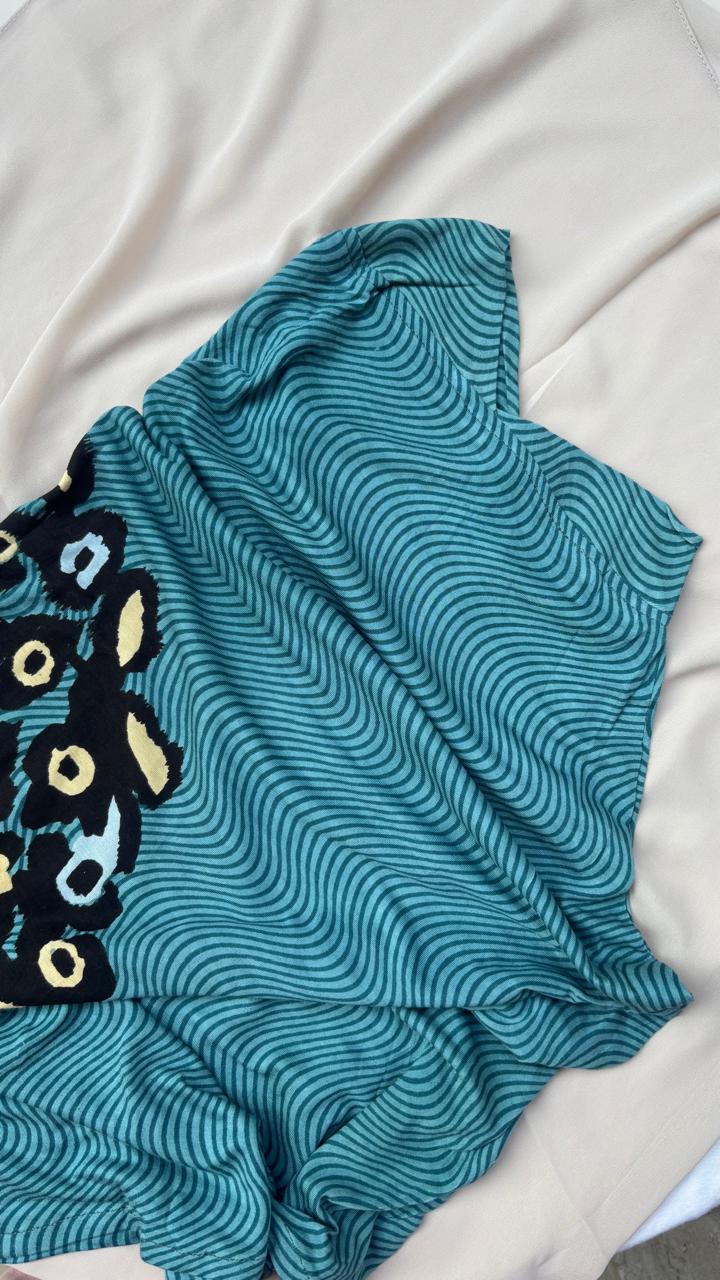 Kids Khimar - Green with Black Printed