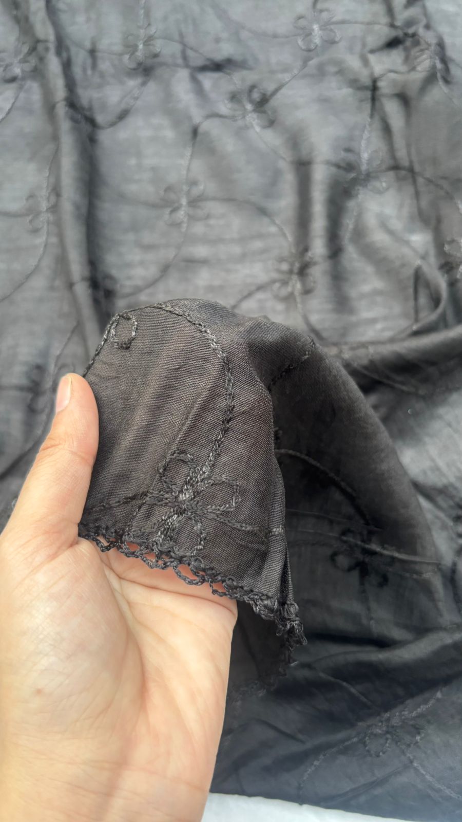 Black Embroidered Cotton Hijab - 2 meters
