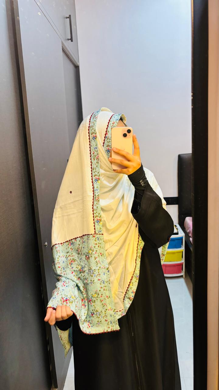 White & Pastel Green Designer dupatta