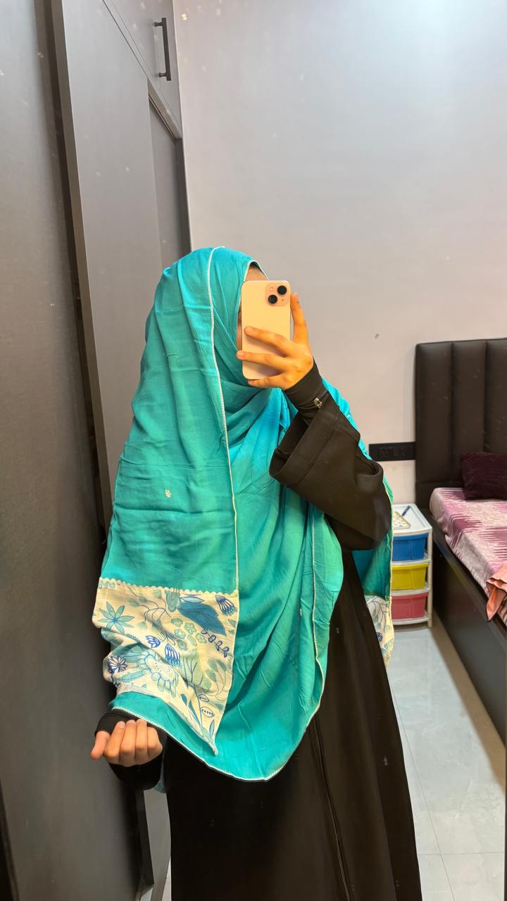 Sea Blue cotton designer dupatta with handwork