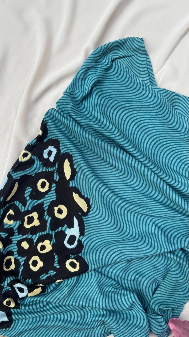 Kids Khimar - Green with Black Printed