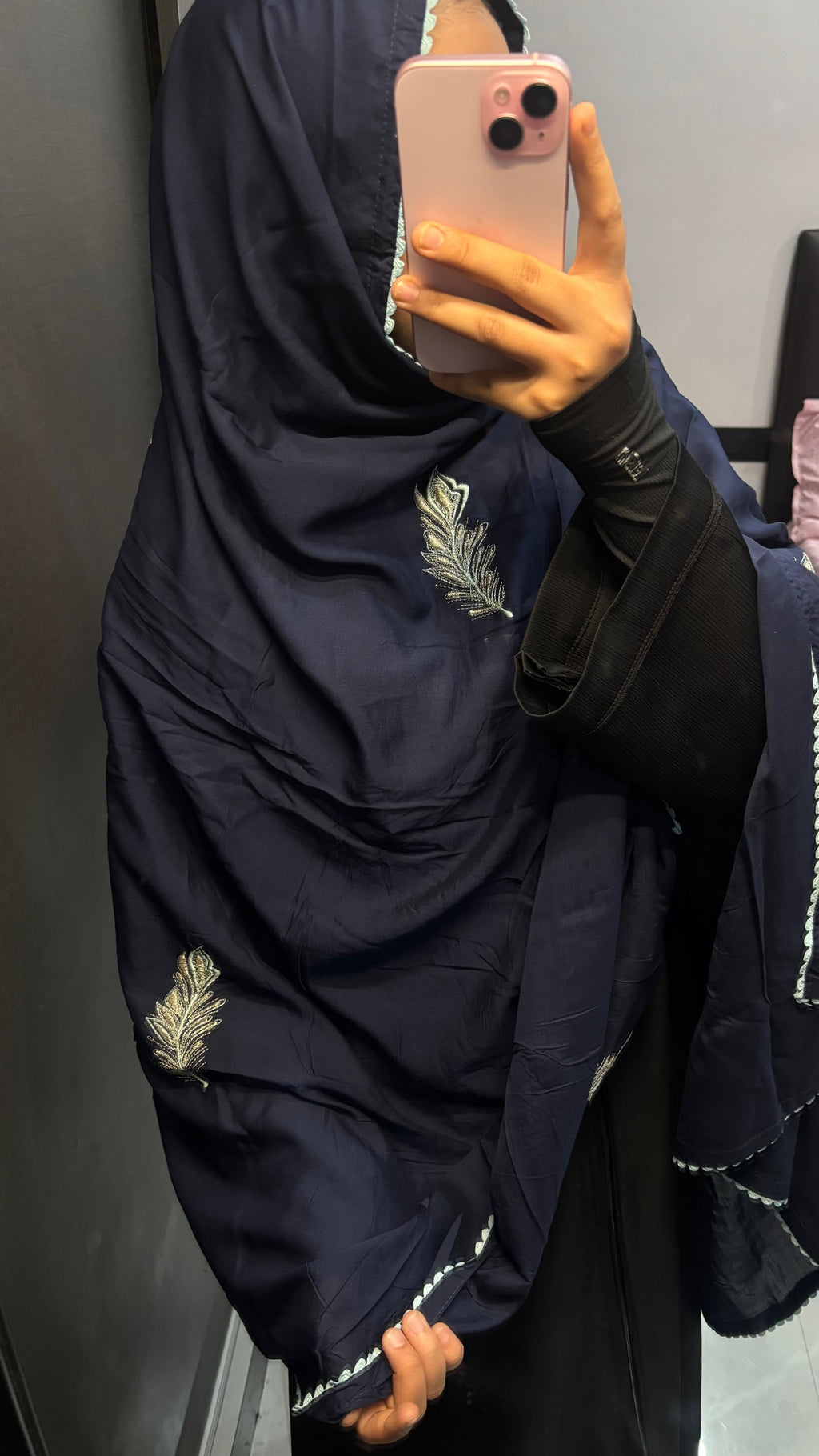 Soft Rayon Navy Blue Embroidered Dupatta