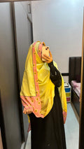 Yellow & pink cotton designer dupatta with handwork