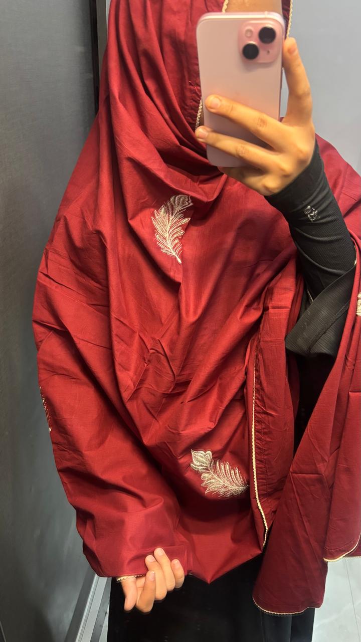 Maroon & Silver Pure Cotton Embroidered Dupatta