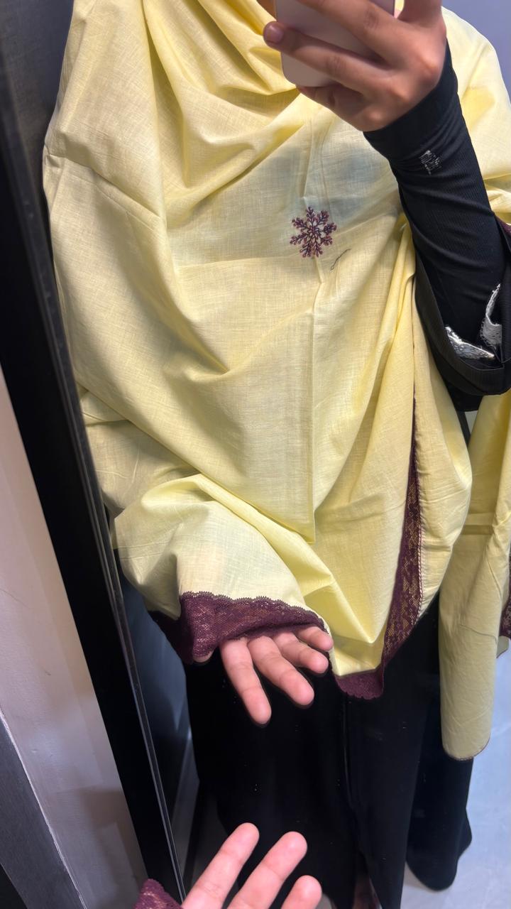 Yellow and wine Pure Cotton Embroidered Dupatta