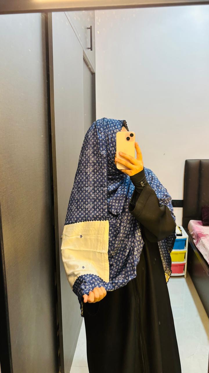 White & Navy Blue Designer dupatta