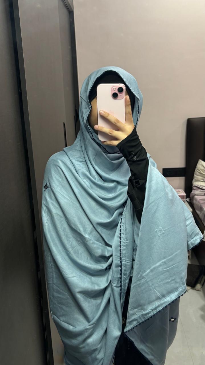 Baby blue & navy blue handwork big size Chadar