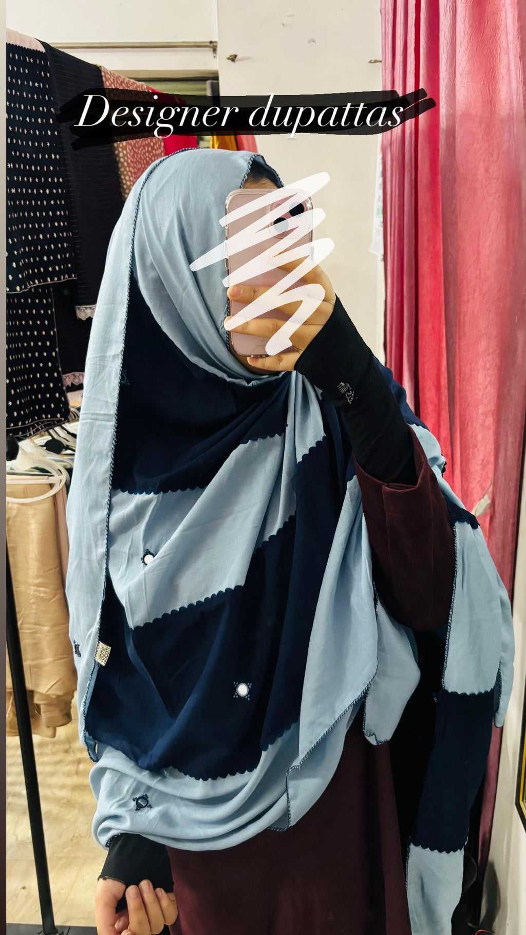 Blue solid colour designer dupatta