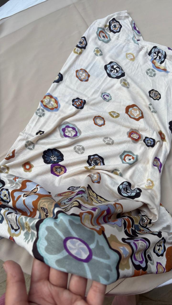 Beige Printed cotton hosiery khimar