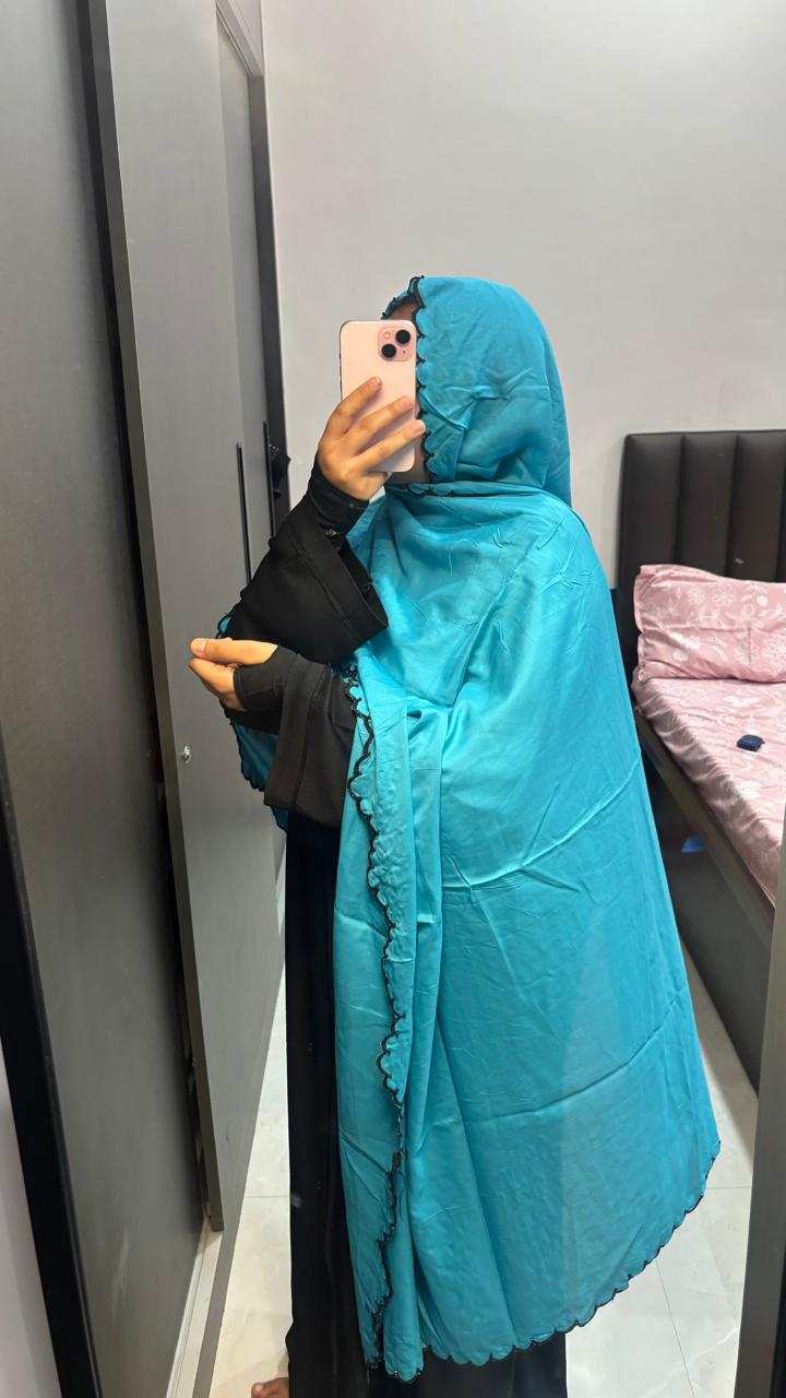 Blue & Black Dupatta with four side Embroidery