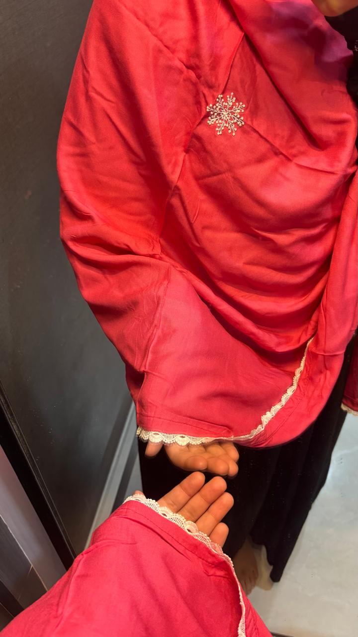 Pink & White hand work Rayon dupatta