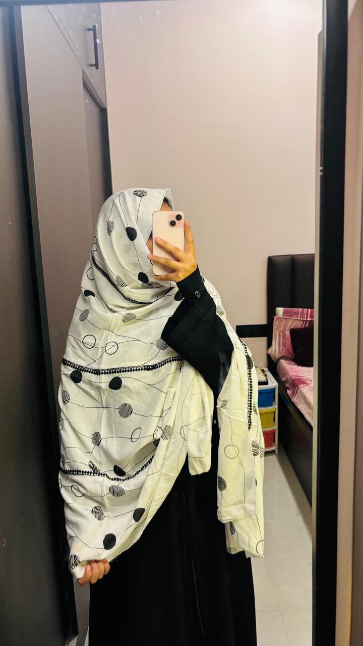 White & Black Printed Dupatta with laces